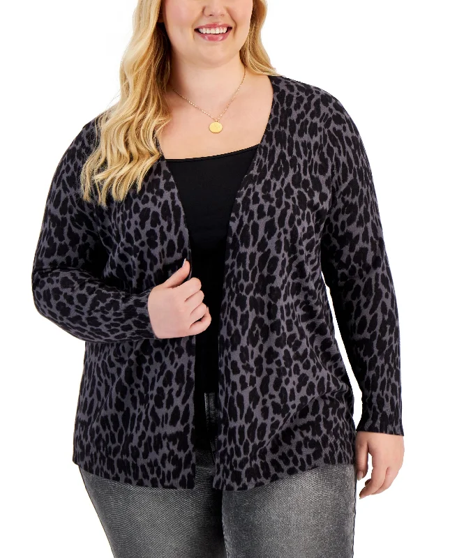 Style & Co Plus Size Animal Print Cardigan Welt Pockets Slit Pockets Flap Pockets