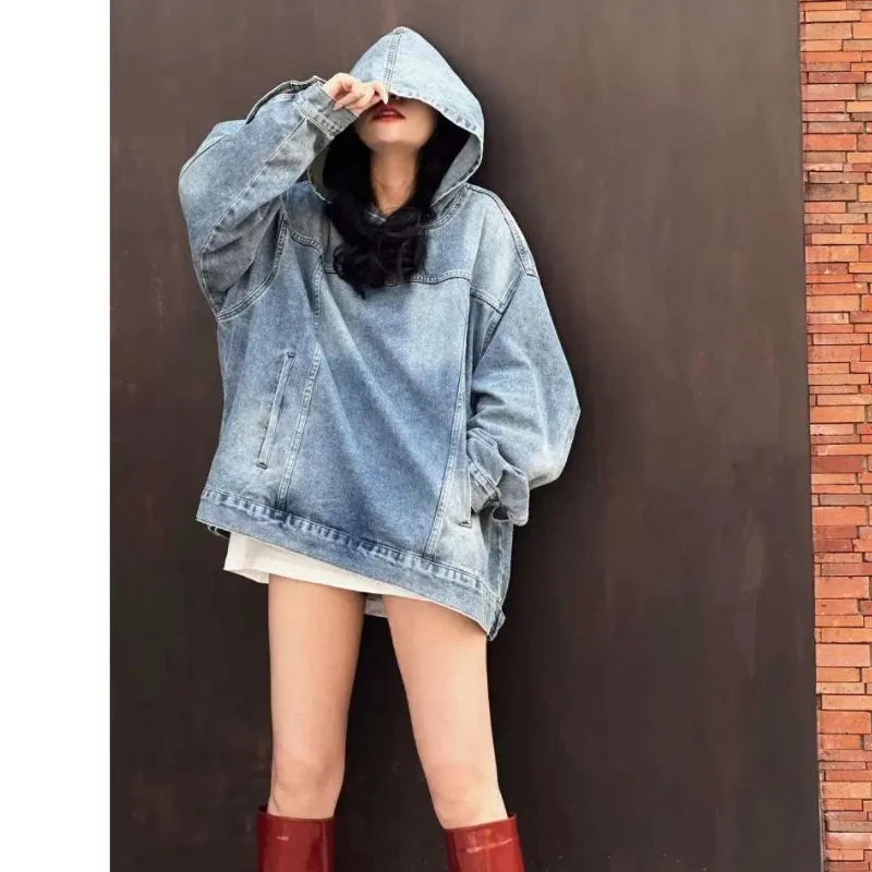 Spring Autumn Women Jacket Vintage Denim Hoodie Sweatshirts Long Sleeve Harajuku Y2k Pullover Denim Streetwear Hip Hop Outerwear Hoodie with Strings Custom Fit Adjustable Spring Autumn Women Jacket Vintage Denim Hoodie Sweatshirts Long Sleeve Harajuku Y2k Pullover Denim Streetwear Hip Hop Outerwear Hoodie with Strings Custom Fit Adjustable