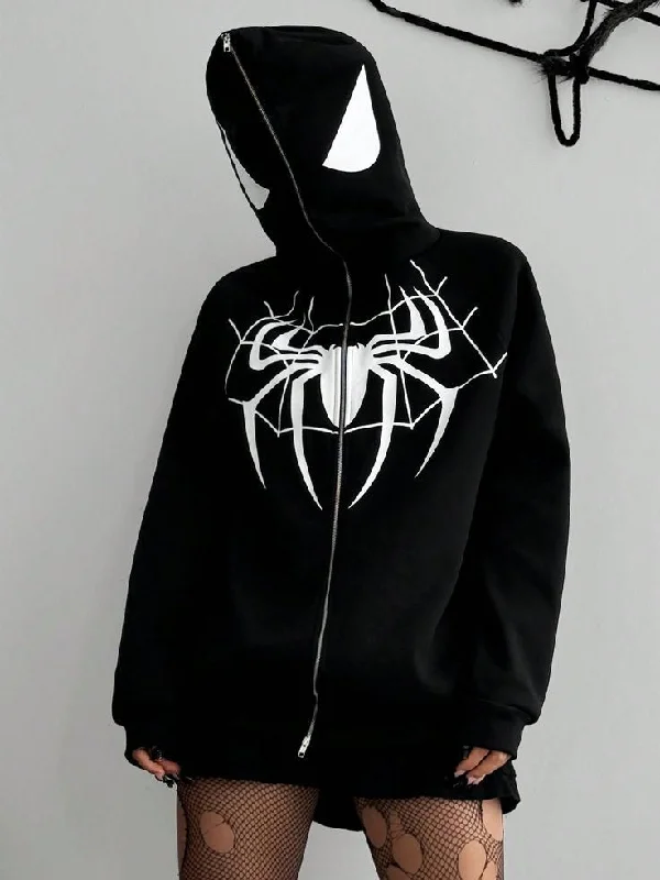 Black Spiderman Inspired Y2K Retro Style Full Zip Up Zipper Hoodie For Women - Limited edition Oversized Hoodie Comfort Casual Black Spiderman Inspired Y2K Retro Style Full Zip Up Zipper Hoodie For Women - Limited edition Oversized Hoodie Comfort Casual