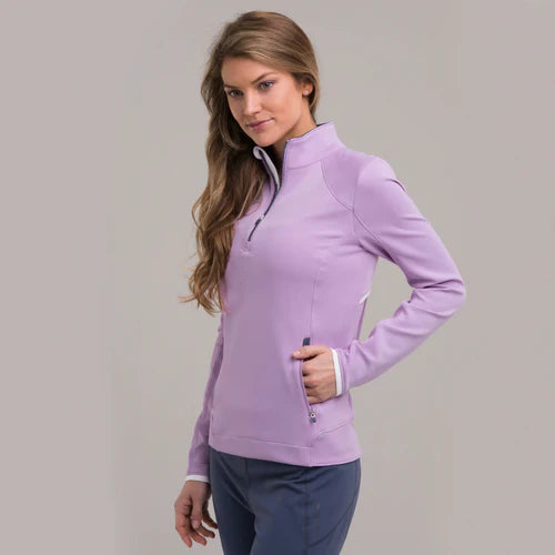 Zero Restriction Sofia Long Sleeve Pullover - ORCHID Faux Fur Trim