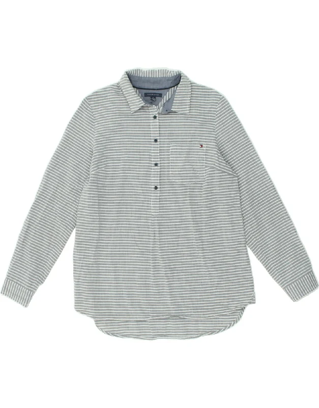 TOMMY HILFIGER Womens Pullover Shirt UK 14 Medium Grey Striped Cotton Short Sleeve Top TOMMY HILFIGER Womens Pullover Shirt UK 14 Medium Grey Striped Cotton Short Sleeve Top