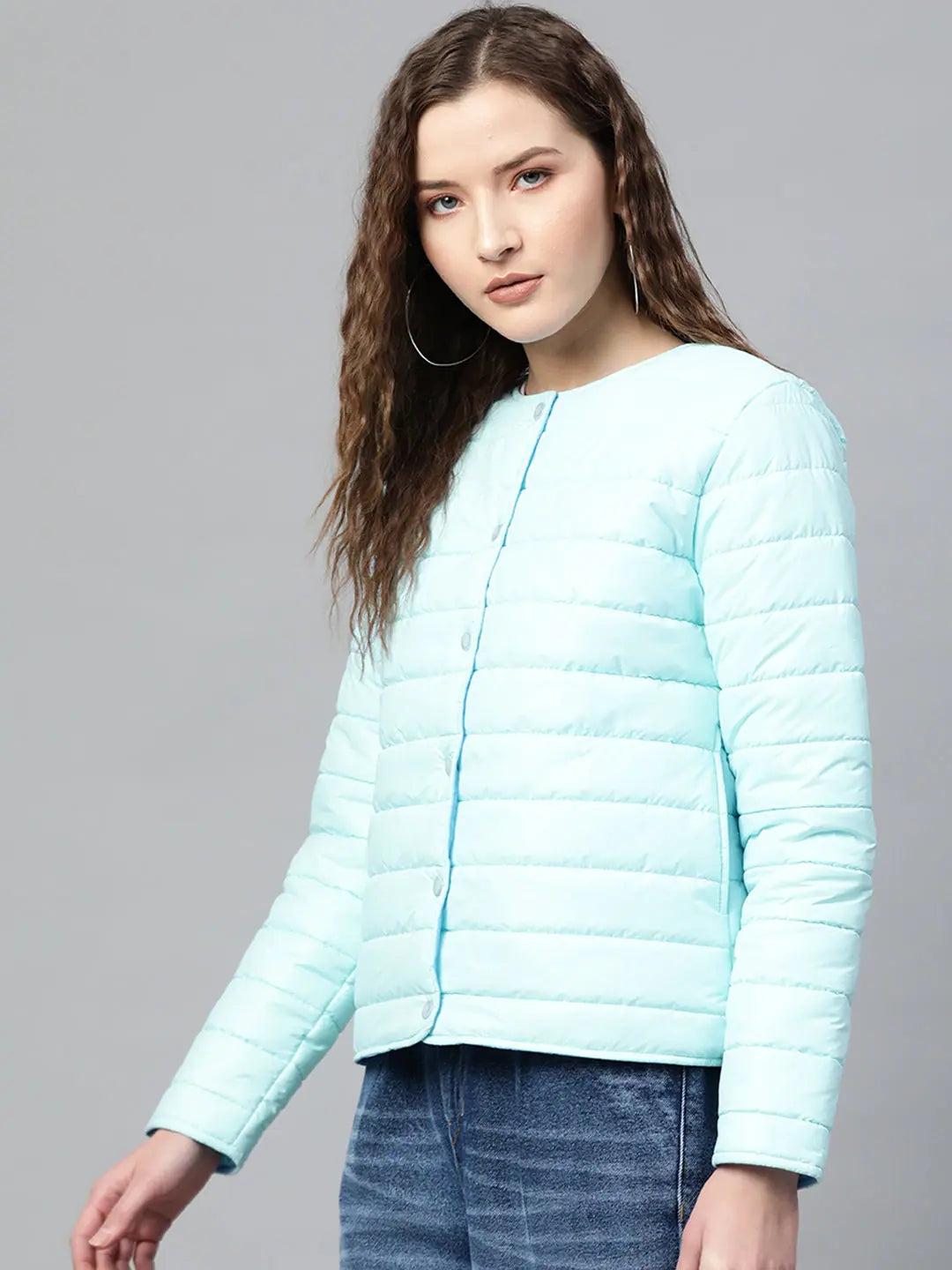 Women Solid Blue Round Neck Full Sleeve Jacket Herringbone Jacket Houndstooth Jacket Plaid Jacket Women Solid Blue Round Neck Full Sleeve Jacket Herringbone Jacket Houndstooth Jacket Plaid Jacket