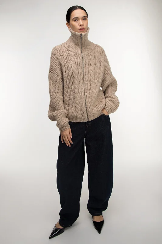 CABLE KNIT COLLARED CARDIGAN Patchwork Embroidered Appliqued