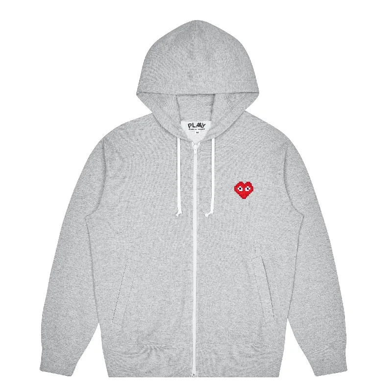 Play Comme des Garçons x the Artist Invader Hooded Sweatshirt (Top Grey) Hoodie with Toggle Buttons Decorative Unique Play Comme des Garçons x the Artist Invader Hooded Sweatshirt (Top Grey) Hoodie with Toggle Buttons Decorative Unique