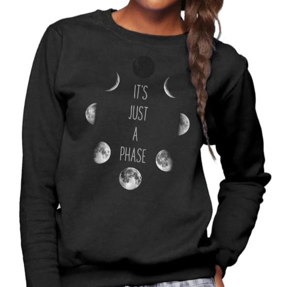 It's Just A Phase Moon Unisex Sweatshirt Hoodie with Hem Contrast Bold Stylish
