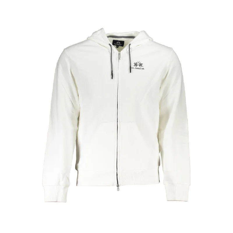 Elegant White Hooded Sweatshirt For Men Hoodie with Cuffed Sleeves Snug Secure