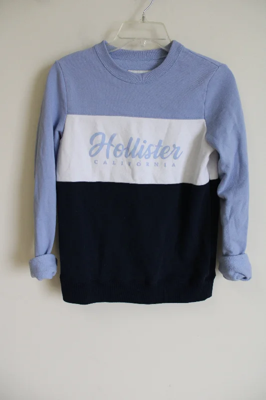 Hollister Blue Color Blocked Sweatshirt | XS Hoodie with Slim Fit Tailored Modern