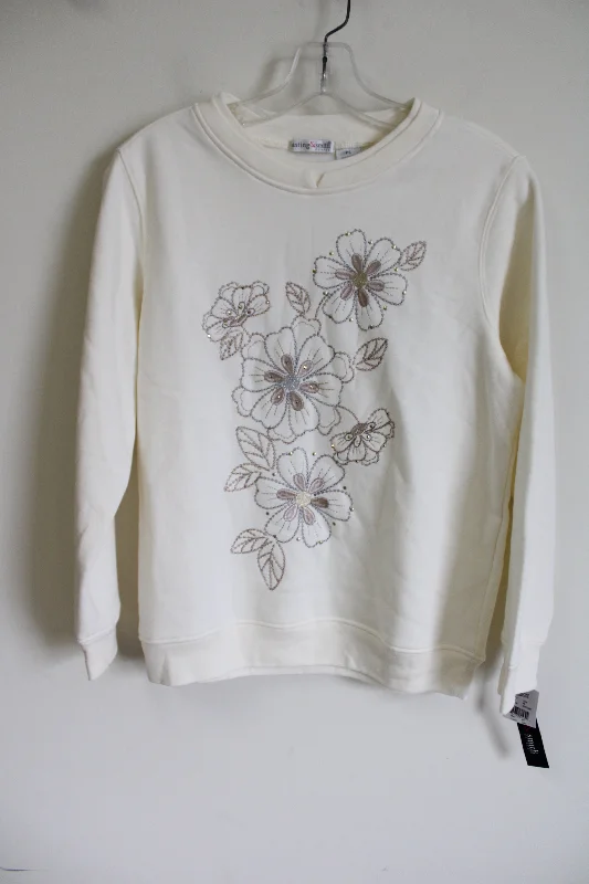NEW Hasting & Smith Cream Embroidered Sweatshirt | Petite S Hoodie with Neon Bright Vibrant NEW Hasting & Smith Cream Embroidered Sweatshirt | Petite S Hoodie with Neon Bright Vibrant