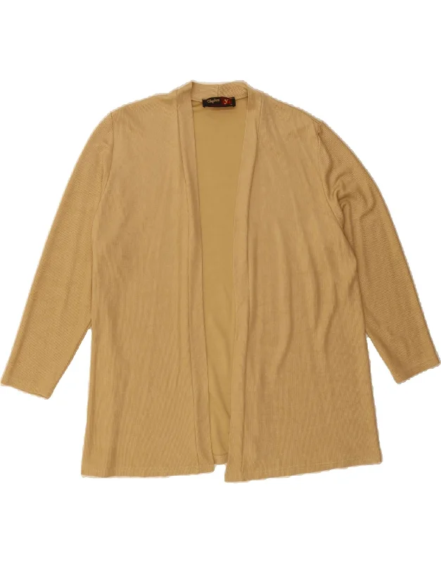 VINTAGE Womens 3/4 Sleeve Open Cardigan Sweater UK 14 Medium Beige Rayon Boat Neck Shawl Collar Notched Collar VINTAGE Womens 3/4 Sleeve Open Cardigan Sweater UK 14 Medium Beige Rayon Boat Neck Shawl Collar Notched Collar