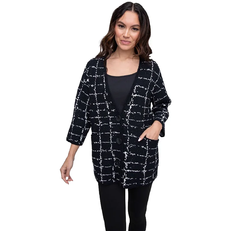Women's Liv by Habitat Bounce Window Pane Cocoon Cardigan Black Polka Dot Checkered Tartan Women's Liv by Habitat Bounce Window Pane Cocoon Cardigan Black Polka Dot Checkered Tartan