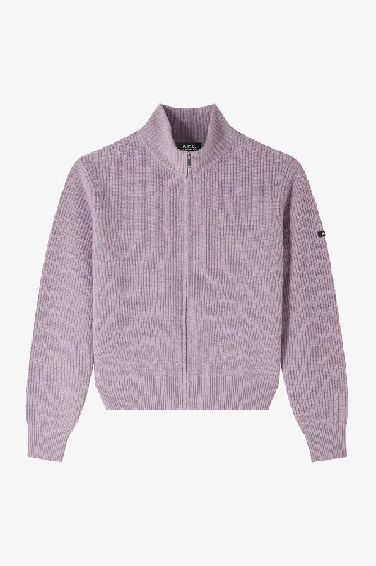 A.P.C W Jana Cardigan - Mauve Mesh Fabric Canvas Fabric Denim Fabric