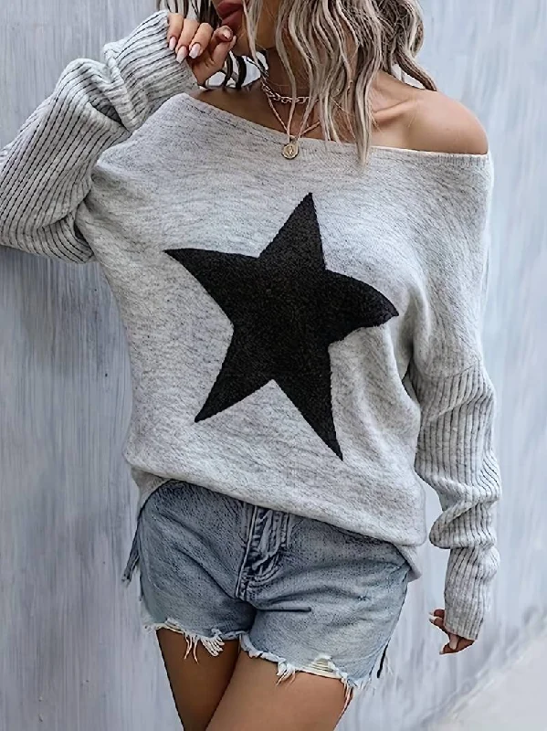 Carice - Stretchy Crew Neck Pullover Sweater Puff Sleeve Stylish