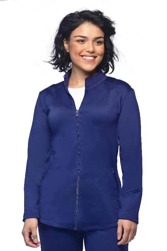 Zip Front Jacket By MediChic XXS-5X / Navy Ribbed Jacket Pleated Jacket Ruffled Jacket