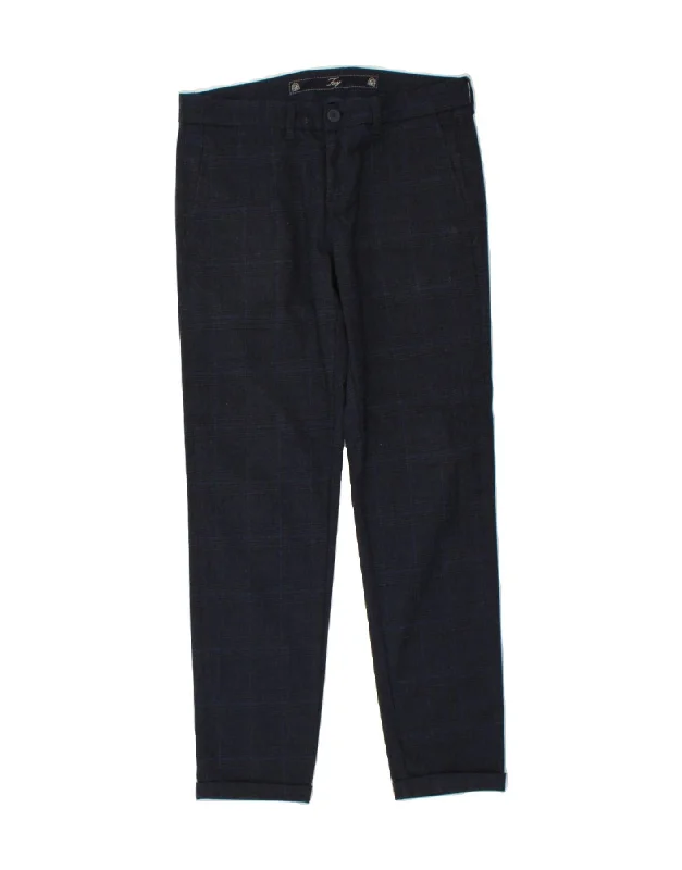 FAY Womens Slim Chino Trousers W31 L29 Navy Blue Check Polyester Trousers Denim Distressed FAY Womens Slim Chino Trousers W31 L29 Navy Blue Check Polyester Trousers Denim Distressed
