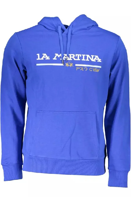 Chic Blue Embroidered Hooded Sweatshirt Hoodie with Rolled Sleeves Casual Relaxed
