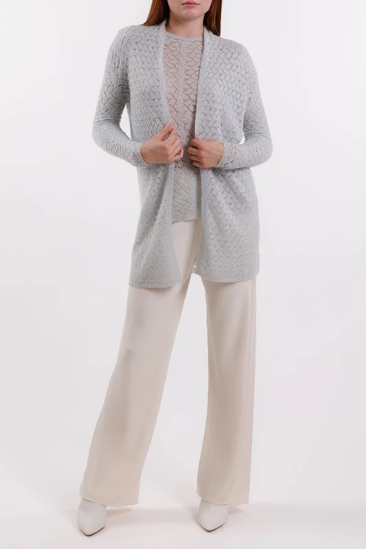 POINTELLE LEAF STITCH CARDIGAN Cotton Fabric Linen Fabric Terry Fabric