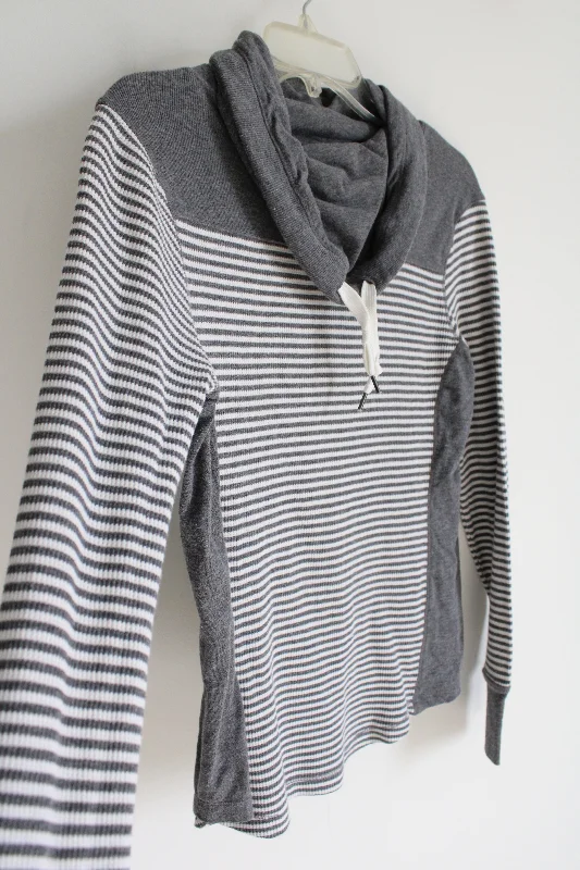 Eddie Bauer Gray White Striped Hoodie | S Hoodie with Hem Drawcord Adjustable Customizable Eddie Bauer Gray White Striped Hoodie | S Hoodie with Hem Drawcord Adjustable Customizable