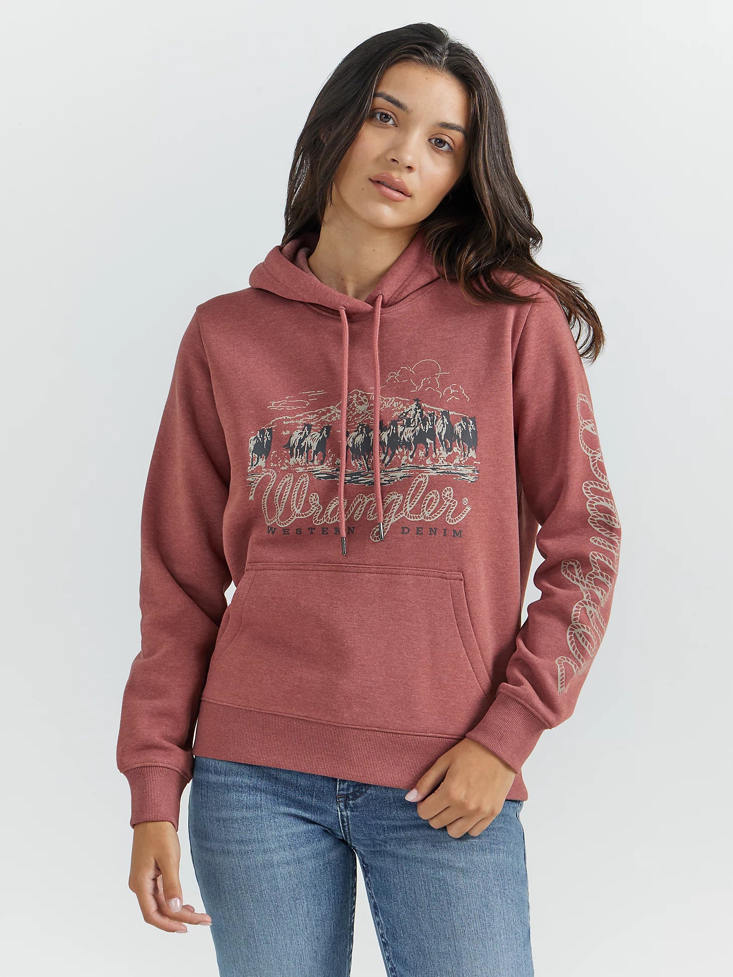 Women's Wrangler Wild Horses Hoodie Hoodie with Raw Hem Edgy Unfinished