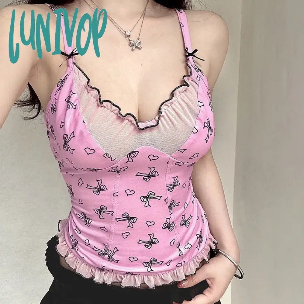 Lunivop Sweet Patchwork Mesh Camis Top See Through Sexy Slim V-Neck Sleevelkess Tank Tops Women 2024 Summer Fashion Streetwear long tank top Lunivop Sweet Patchwork Mesh Camis Top See Through Sexy Slim V-Neck Sleevelkess Tank Tops Women 2024 Summer Fashion Streetwear long tank top