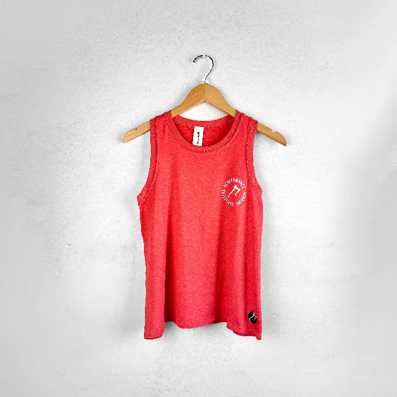 WOMEN'S PRO LOGO HIGH NECK TANK - HEATHER TOMATO lace back tank