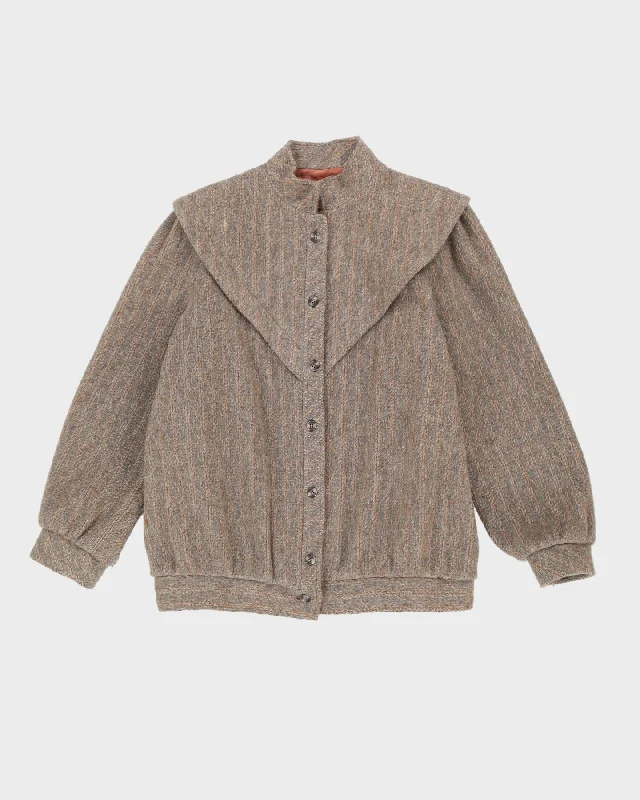 Vintage 1990s Beige And Grey Wool Jacket - M Anorak Shell Jacket Lightweight Jacket