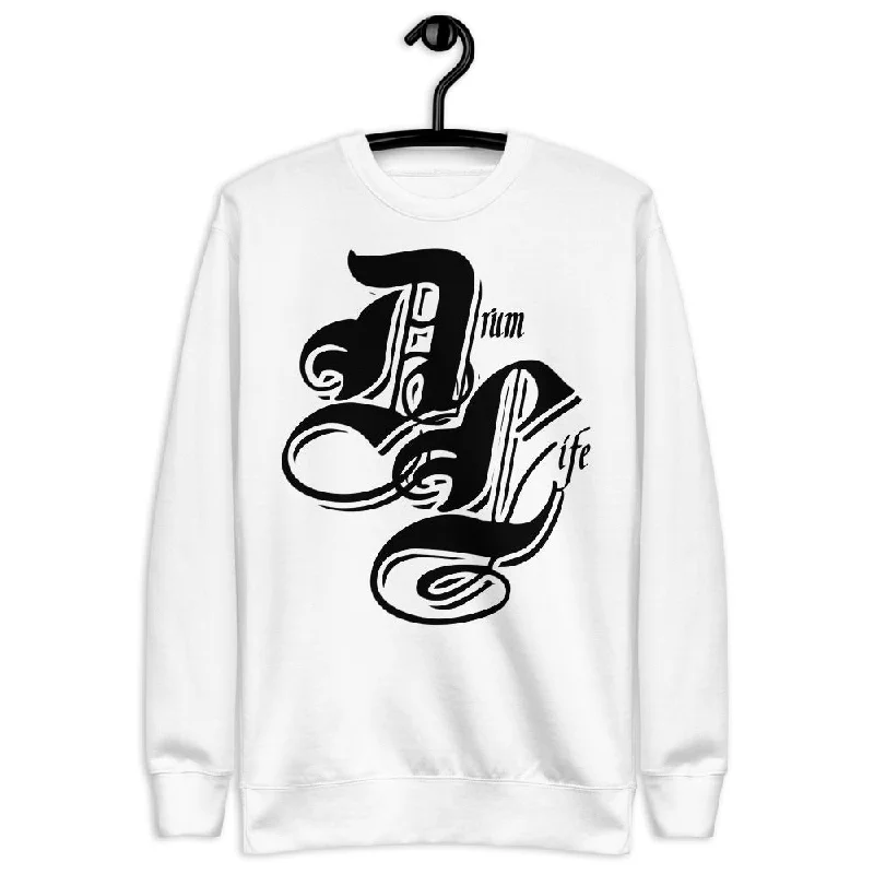 Drum Life White | unisex fleece pullover Saggy Sleeve Comfort