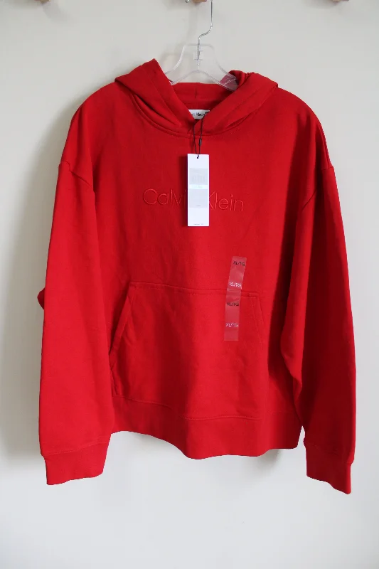 NEW Calvin Klein Red Embroidered Logo Hoodie | XL Hoodie with Contrast Stitching Detailed Premium NEW Calvin Klein Red Embroidered Logo Hoodie | XL Hoodie with Contrast Stitching Detailed Premium