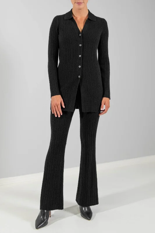 RIB LONG POLO CARDIGAN Front Pockets Side Pockets Patch Pockets
