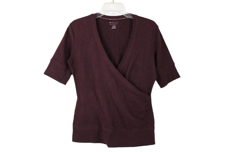 NY&C Sport Burgundy Stretch Sweatshirt Top | S Hoodie with Frayed Bohemian Relaxed