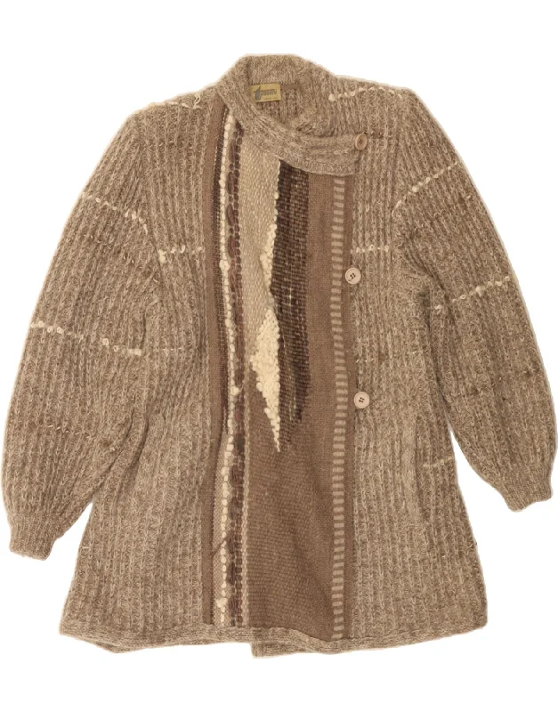 VINTAGE Womens Longline Cardigan Sweater UK 16 Large Beige Striped Real Fur Shearling Chenille VINTAGE Womens Longline Cardigan Sweater UK 16 Large Beige Striped Real Fur Shearling Chenille