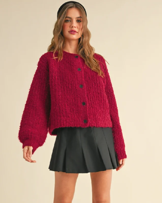 Fuzzy Button Front Cardigan Boxy Cardigan Fitted Cardigan A-Line