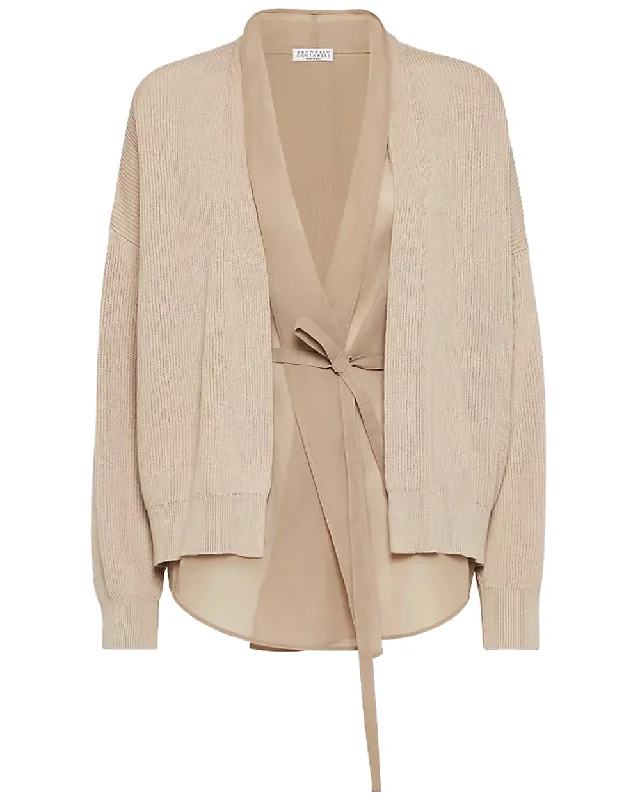Beige Organza Layered Golf Cardigan Bright Pastel Dark