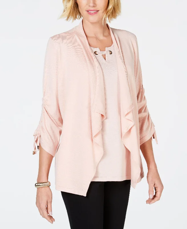 JM Collection Draped Front Ruched Sleeve Cardigan Asymmetrical,ymmetric Pencil Cardigan
