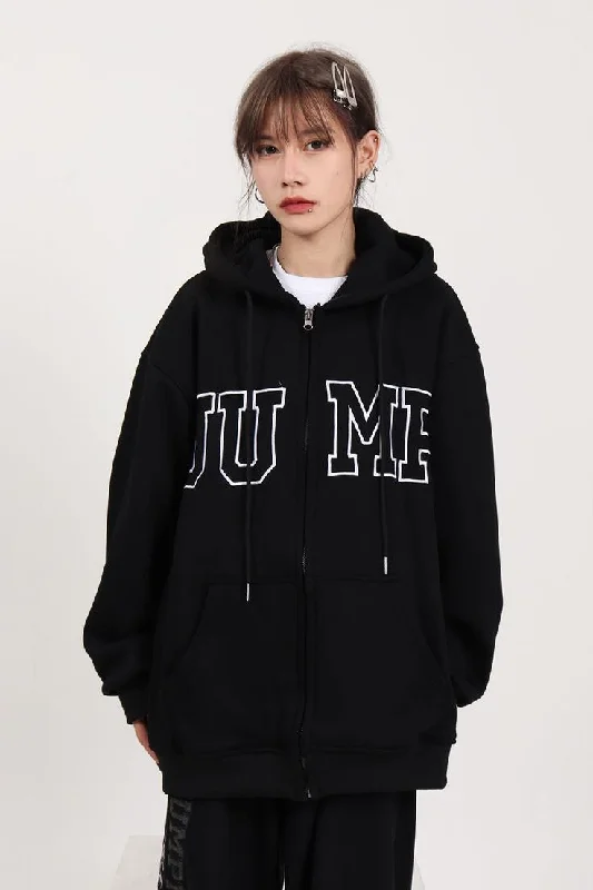 Women Zip Up Korean Style Oversized Letter Printed Y2K Zipper Hoodie For Women Hoodie with Emblem Brand Identity