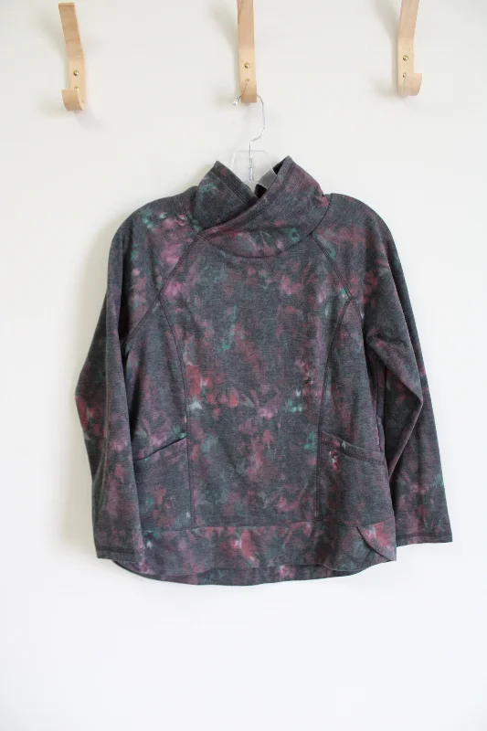 Christopher & Banks Gray Tie Dye Mock Neck Sweatshirt | S Petite Hoodie with Relaxed Fit Easy Casual