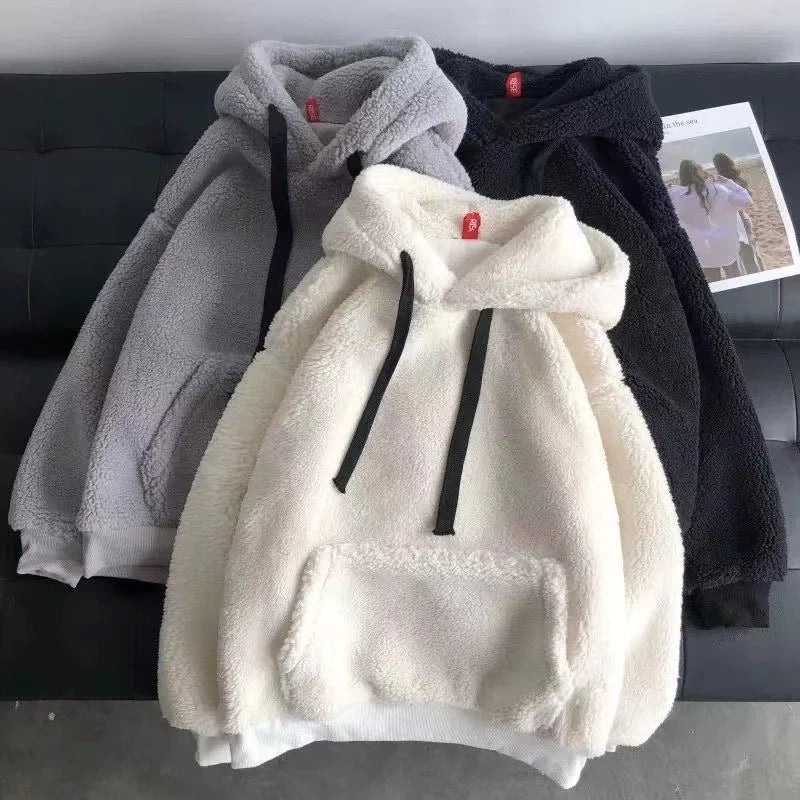 Women's Lambswool Hooded Sweatshirt Hoodie with Turtle Neck Cozy Winter