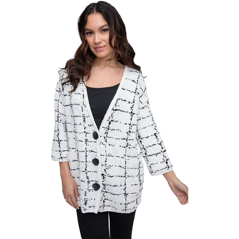Women's Liv by Habitat Bounce Window Pane Cocoon Cardigan White Striped Floral Plaid Women's Liv by Habitat Bounce Window Pane Cocoon Cardigan White Striped Floral Plaid