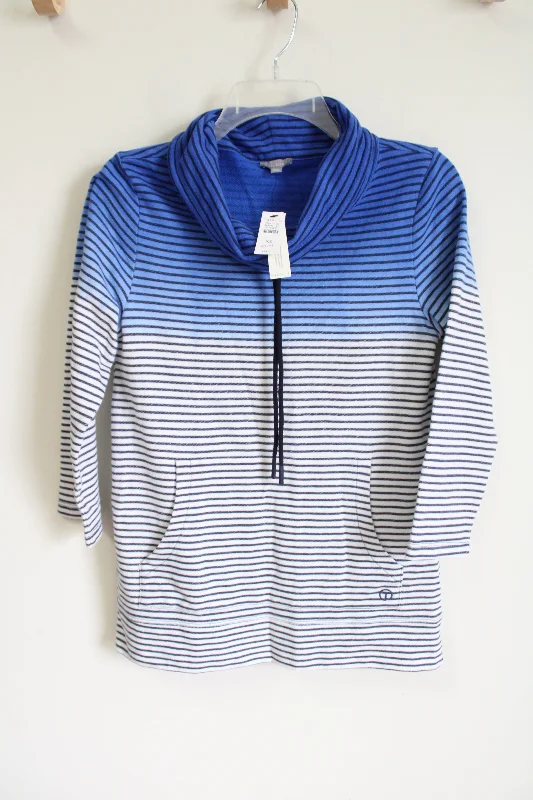 NEW T By Talbots Blue Striped Sweatshirt | XS Hoodie with Earth Tones Natural Calm