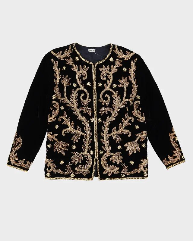 Vintage 1990s Black Velvet Gold Embroidered Jacket - M Mesh Jacket Canvas Jacket Denim Jacket Vintage 1990s Black Velvet Gold Embroidered Jacket - M Mesh Jacket Canvas Jacket Denim Jacket