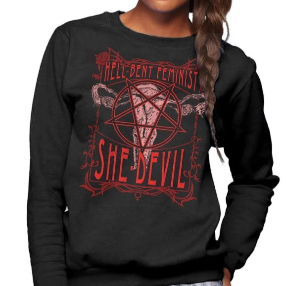 Hell-Bent Feminist She-Devil Unisex Sweatshirt Hoodie with Hem Patch Decorative Personalized Hell-Bent Feminist She-Devil Unisex Sweatshirt Hoodie with Hem Patch Decorative Personalized