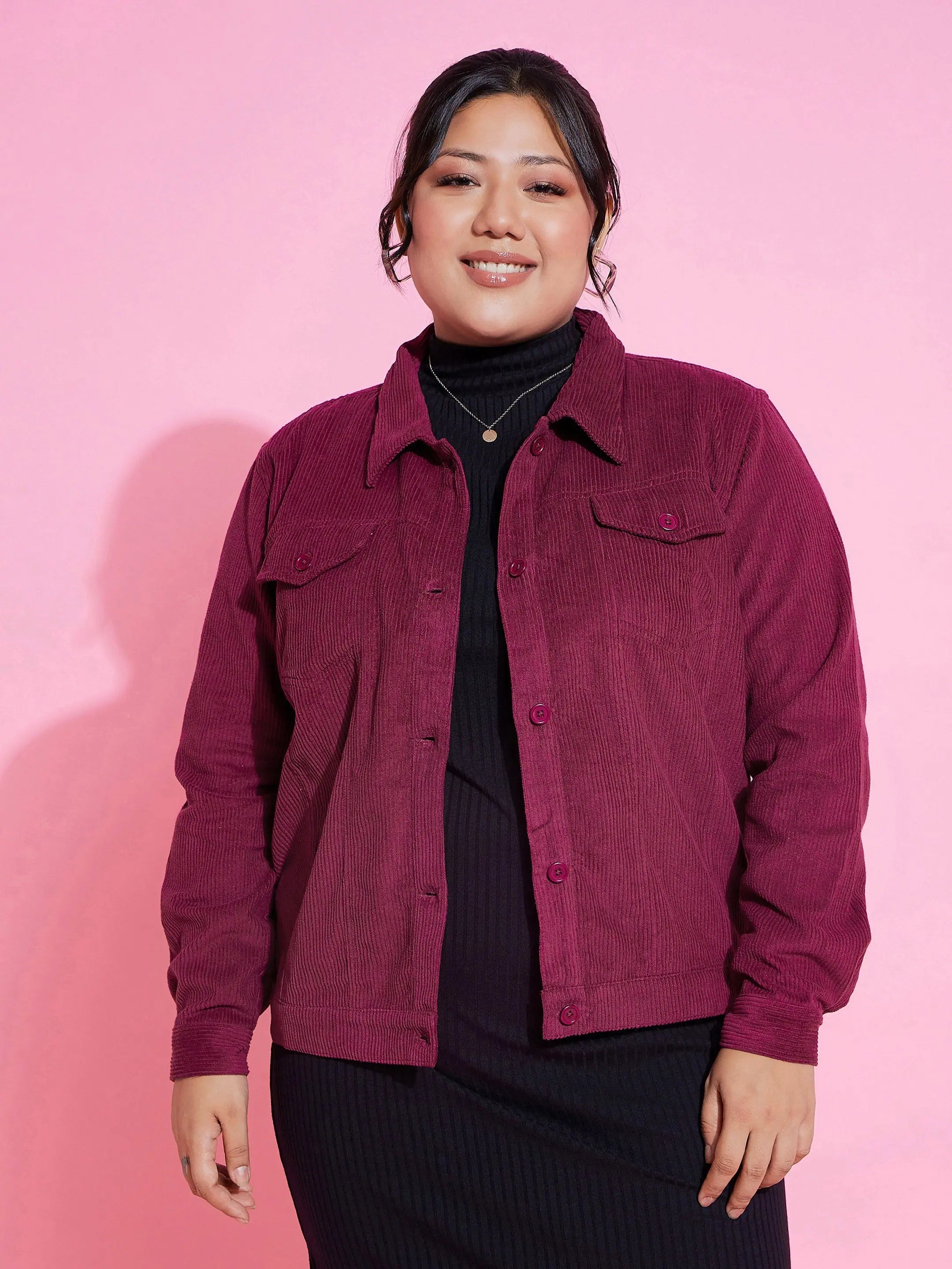 Women Solid Standard Burgundy Collared Neck Full Sleeve Jacket Nylon Fabric Polyester Fabric Spandex Fabric