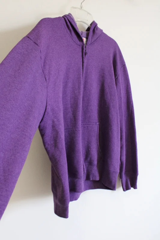 Hanes EcoSmart Purple Fleece Lined Hoodie | L Hoodie Jacket Zipper Layering