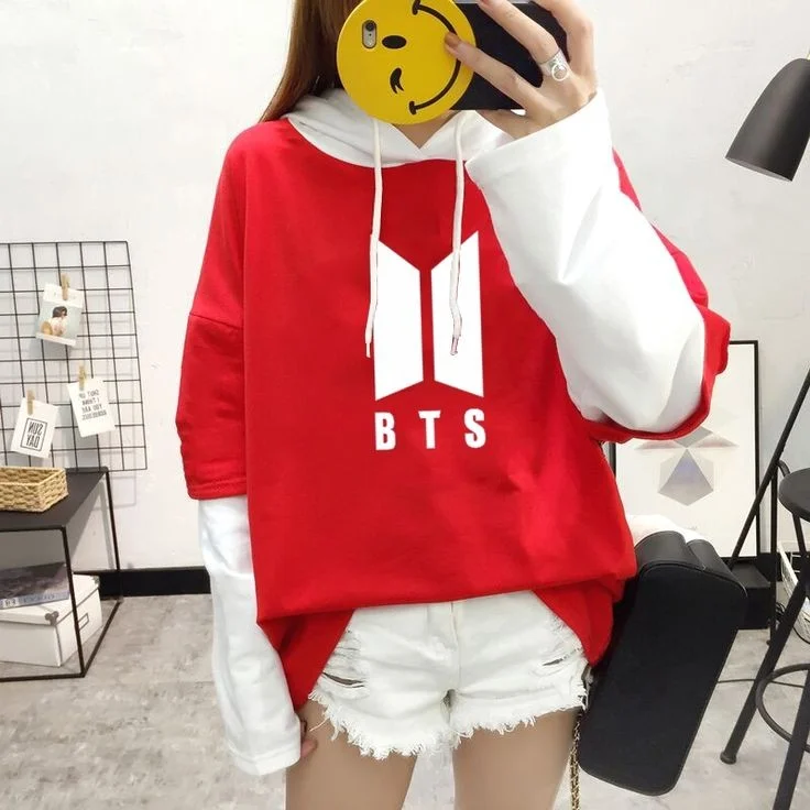 Stylish BTS Kpop Printed Oversized Hooded Sweatshirt For Women Hoodie with Illustration Artistic Creative
