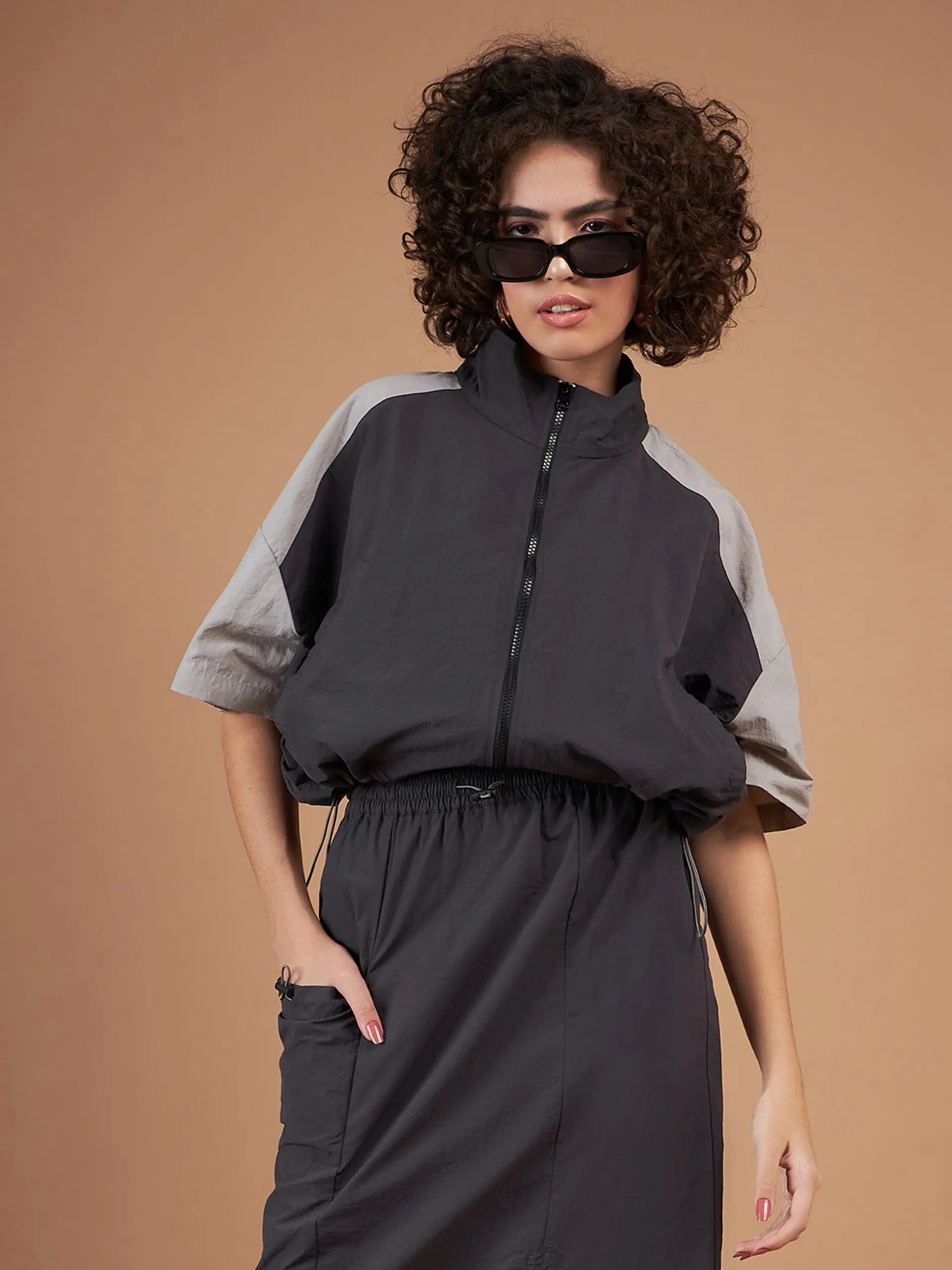 Women Color Blocked Standard Grey Full Sleeve Jacket Zippered Front Buttoned Front Snap Front Women Color Blocked Standard Grey Full Sleeve Jacket Zippered Front Buttoned Front Snap Front