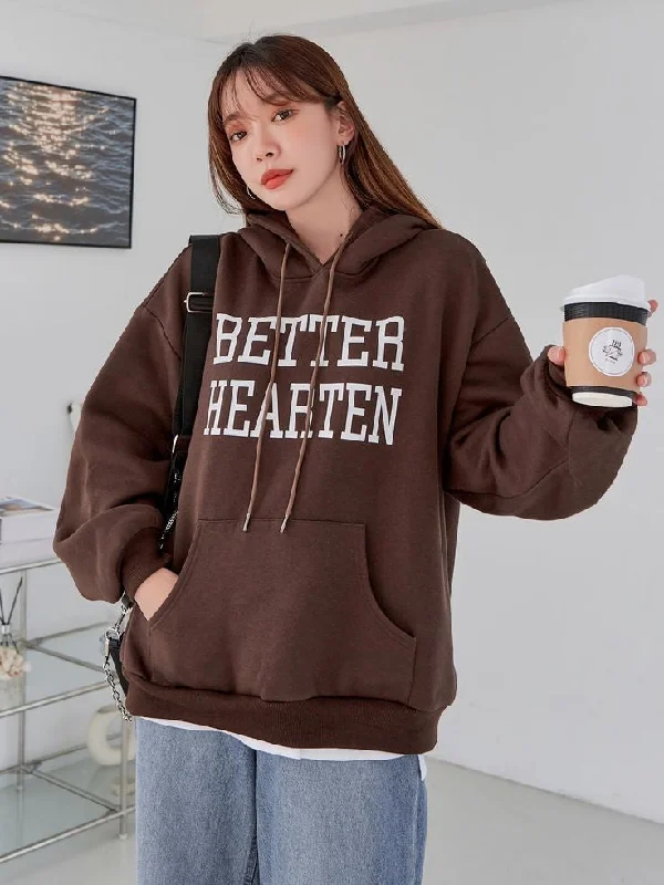 Buy Brown Letter Graphic Printed Drop Shoulder Oversized Hoodie For Women Hoodie with Print Artistic Unique Buy Brown Letter Graphic Printed Drop Shoulder Oversized Hoodie For Women Hoodie with Print Artistic Unique