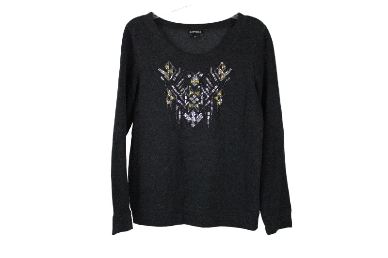 Express Charcoal Beaded Sweatshirt | S Hoodie with Embroidery Detailed Premium