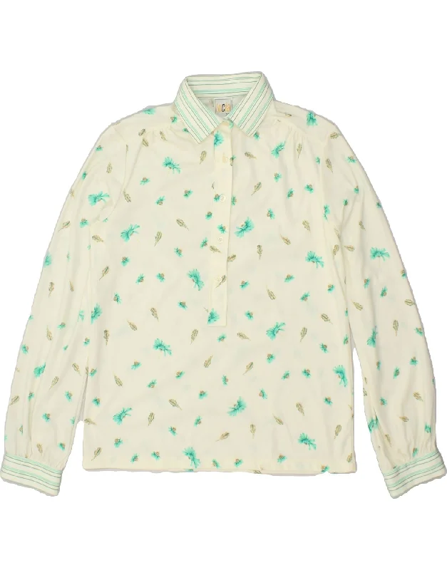 LUCIA Womens Pullover Shirt EU 38 Medium Beige Floral Polyester One Shoulder Top