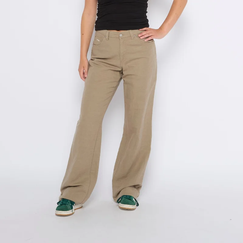 Linen 5 Pocket Jean Style Wide Leg Trousers - UK 10 Trousers practical easy-care