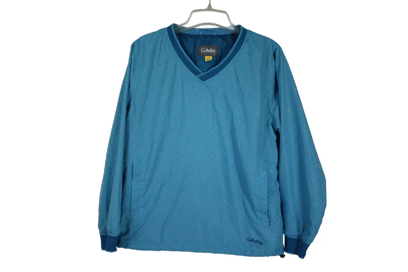 Cabela's Blue Windbreaker Sweatshirt | M Hoodie with Thumb Holes Functional Cozy