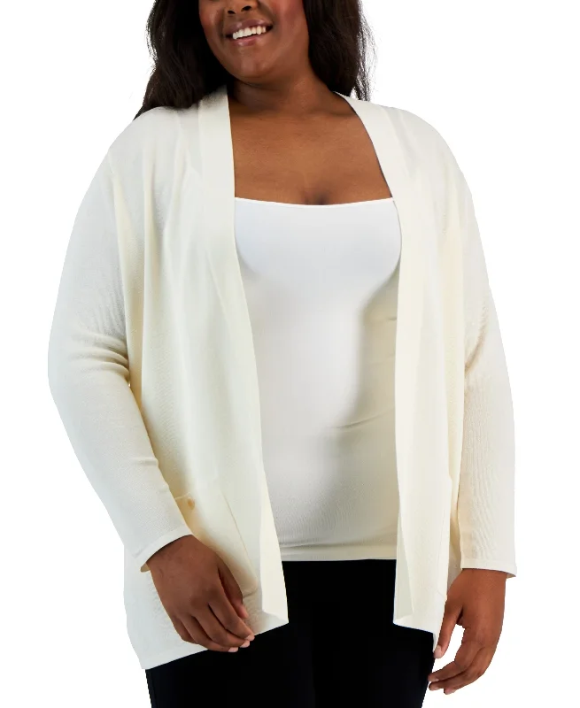 Plus Size Open-Front Cardigan Crew Neck V-Neck Turtle Neck